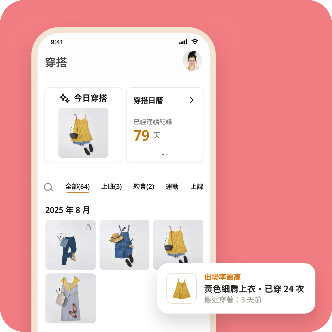 長腳衣櫥 App 穿搭紀錄畫面與出場率最高單品